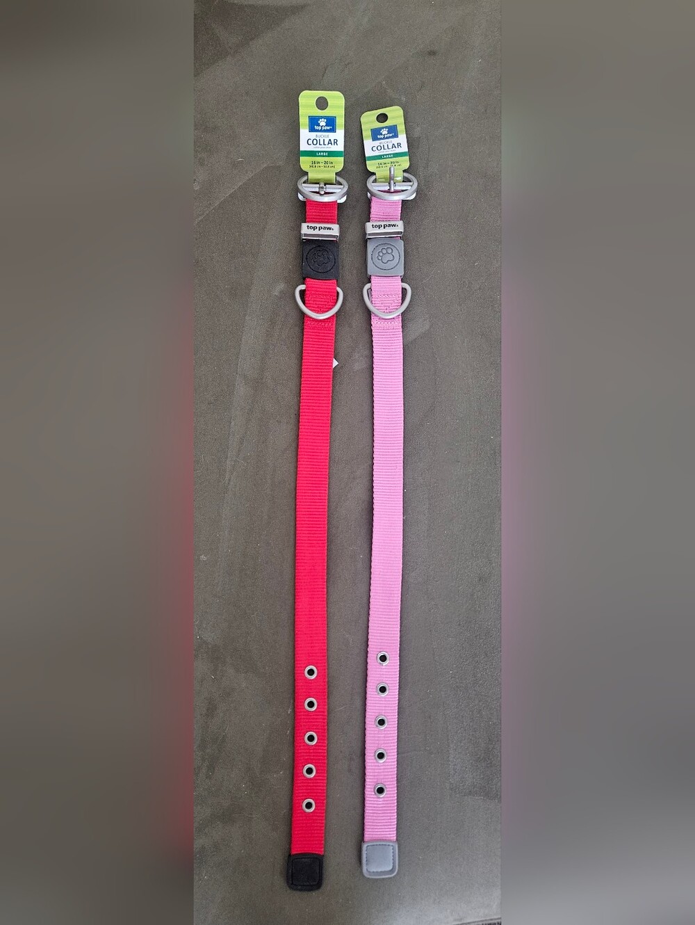 Top Paw Red and Pink Nylon Dog Collars Duo Size Large 16" - 20"